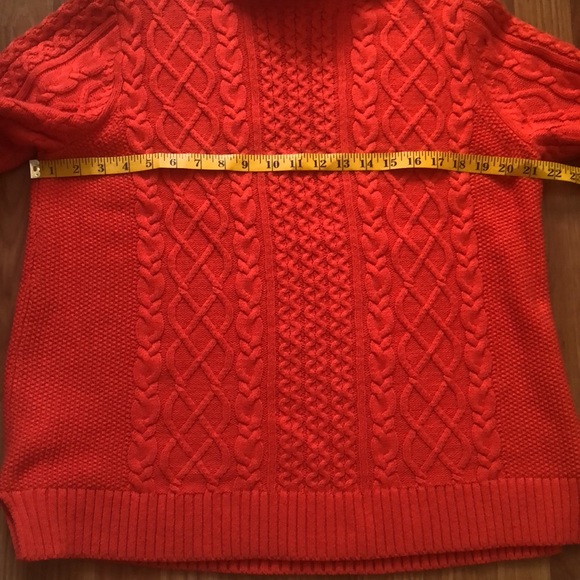 Lands End Cable Knit Turtle Neck Blood Orange Sweater Sz XL - Picture 8 of 12